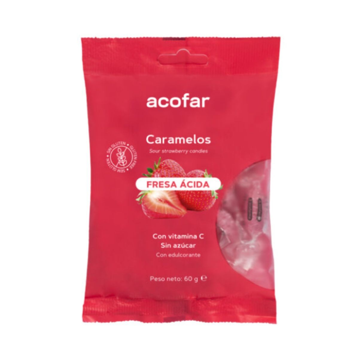 ACOFARSWEET CARAMELOS FRESA ÁCIDA S/A BOLSA 60G
